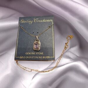 Sterling Creations Amethyst & Marcasite  Edging Gold Over Silver Necklace 18”